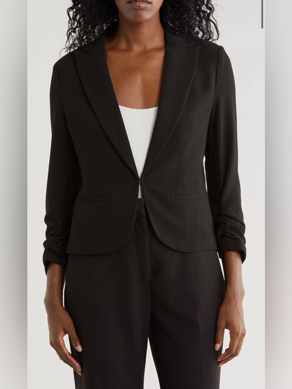 Amanda & Chelsea Black Scrunch Sleeve Blazer Jacket Size 6 - C64-020